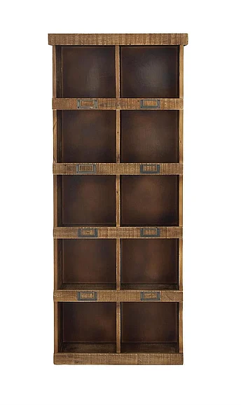 UMA Brown Wood 10 Cubby Room Wall Shelf, 18" x 7" x 42" | 45887