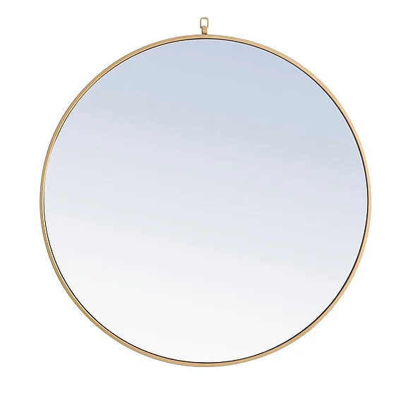 Elegant Metal Frame Round Mirror with Decorative Hook 36 In. Brass Finish MR4062BR