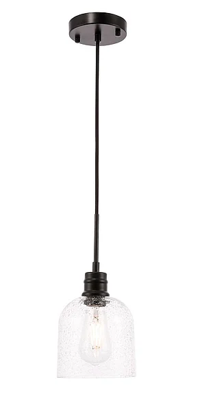 Elegant Gabe 1 Light Black and Clear Seeded Glass Pendant LD6210BK
