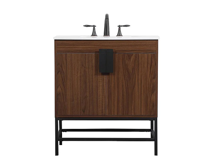 Elegant 30 In. Single Bathroom Vanity in Walnut VF48830MWT CLOSEOUT