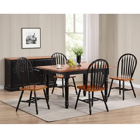 Sunset Trading Selections 5pc 48-60" Rectangular Dining Room Set in Distressed Antique Black with Cherry