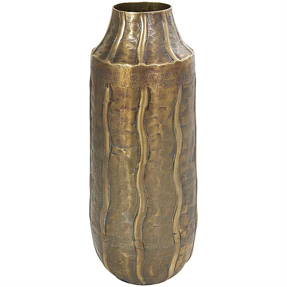 UMA Brass Metal Snakeskin Inspired Decorative Vase with Dimensional Wavy Accents, 6" x 6" x 14" | 46160 CLOSEOUT