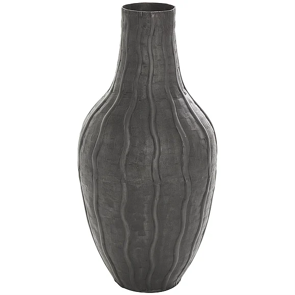 UMA Black Metal Snakeskin Inspired Decorative Vase with Dimensional Wavy Accents, 8" x 8" x 16" | 46161