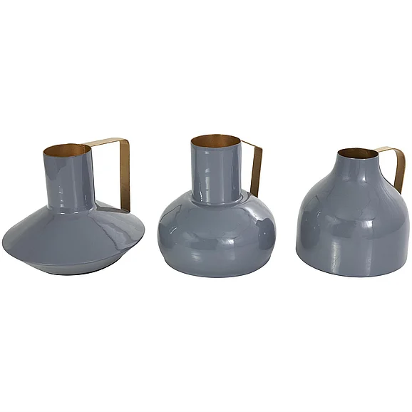 UMA CosmoLiving by Cosmopolitan Blue Metal Abstract Enameled Decorative Vase with Varying Shapes and Geometric Gold Handles, Set of 3 6, 7, 7H | 46166 CLOSEOUT