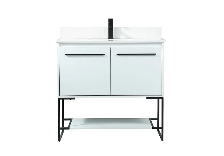Elegant 36 In. Single Bathroom Vanity in White with Backsplash VF42536MWH-BS CLOSEOUT