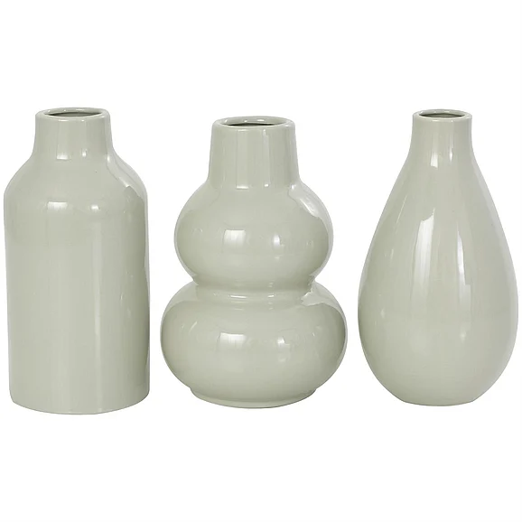UMA Green Ceramic Minimalistic Rounded Decorative Vase with Varying Shapes, Set of 3 5W, 8H | 46236 CLOSEOUT