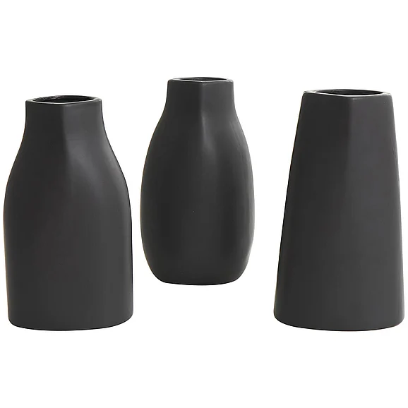 UMA Black Ceramic Minimalistic Dimensional Decorative Vase with Varying Shapes, Set of 3 5W, 9H | 46238 CLOSEOUT