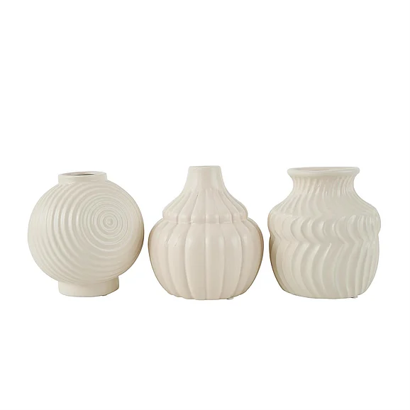 UMA Cream Ceramic Abstract Small Textured Decorative Vase with Varying Shapes and Patterns, Set of 3 5W, 6H | 46243 CLOSEOUT