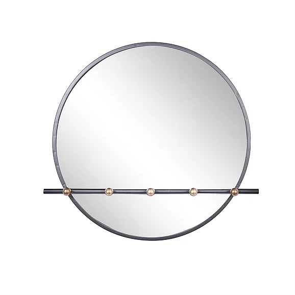 UMA Silver Metal 5 Hooks Wall Mirror, 26" x 3" x 24" | 46324 CLOSEOUT