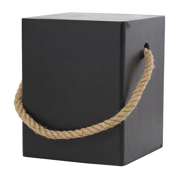 UMA Black Magnesium Oxide Lightweight Outdoor Accent Table with Rope Handle, 15" x 15" x 18" | 46551 CLOSEOUT