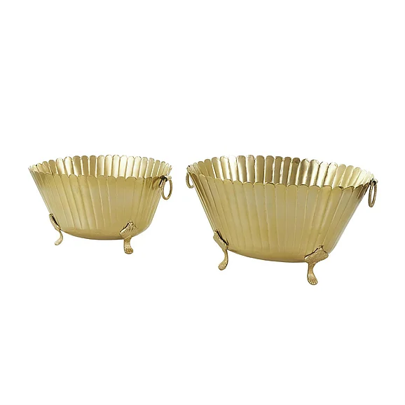 UMA Gold Metal Indoor Outdoor Planter with Ring Handles, Set of 2 8, 9H | 46587