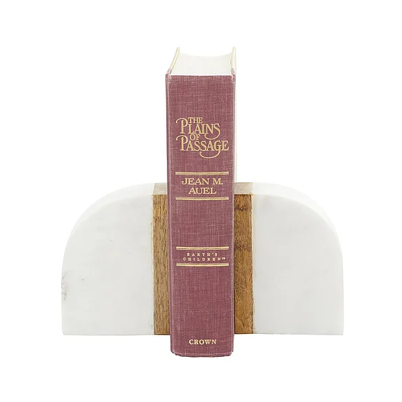 UMA White Marble Arch Decorative Bookends with Wood Accent, Set of 2 4W, 5H | 46785