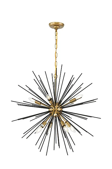 Elegant Timber 8 Light Brass and Black Pendant LD5038D30BK