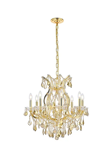 Elegant Maria Theresa 9 Light Gold Chandelier Golden Teak (Smoky) Royal Cut Crystal 2800D26G-GT/RC