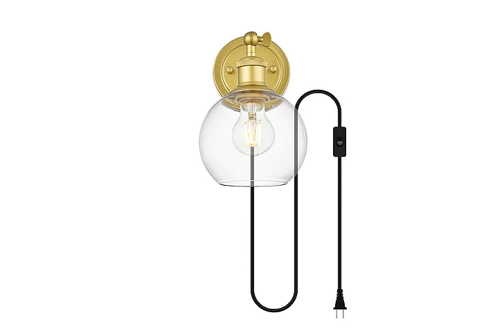 Elegant Wesson 1 Light Brass and Clear Plug in Wall Sconce LD7330W6BRA CLOSEOUT