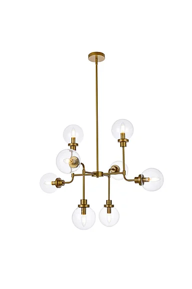 Elegant Hanson 8 Lights Pendant in Brass with Clear Shade LD7039D36BR CLOSEOUT