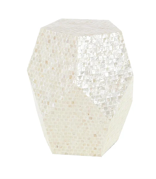 UMA Cream Mother of Pearl Shell Handmade Side End Accent Table, 16 x 16 x 19 | 47333