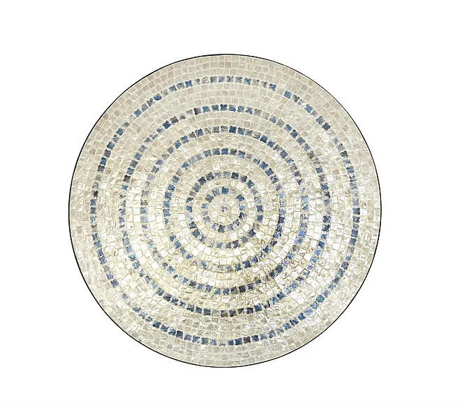 UMA Beige Mother of Pearl Shell Plate Handmade Mosaic Home Wall Decor with Blue Accents, 27 x 4 x 27 | 47339