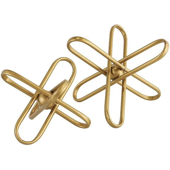 UMA CosmoLiving by Cosmopolitan Gold Metal Jack Linked Decorative Sculpture with Orb Center, (Set of 2) 12, 9W | 47356