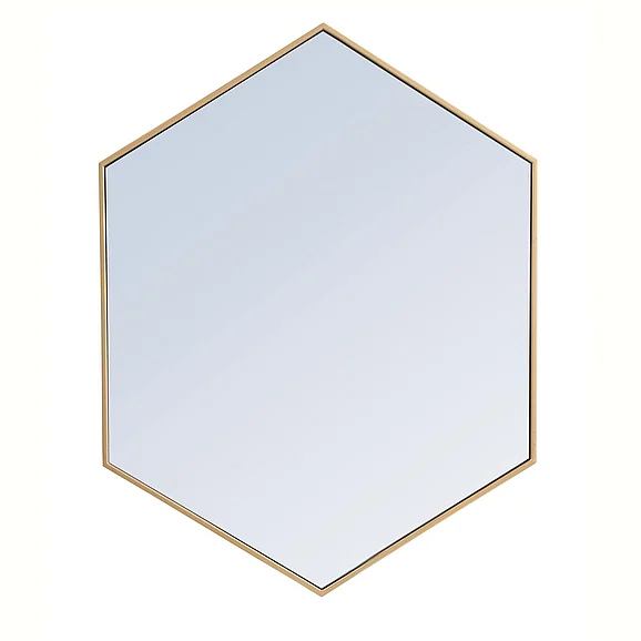 Elegant Metal Frame Hexagon Mirror 30 In. in Brass MR4430BR