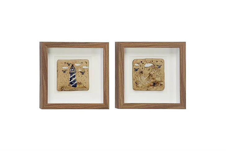 UMA Brown Wooden Light House Handmade Shadow Box, Set of 2 12W, 12H | 47826 CLOSEOUT