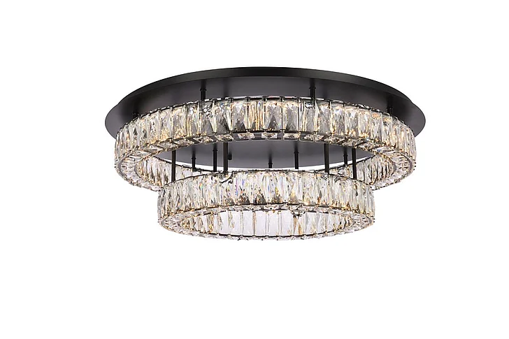 Elegant Monroe 30 In. Led Double Flush Mount in Black 3503F30L2BK