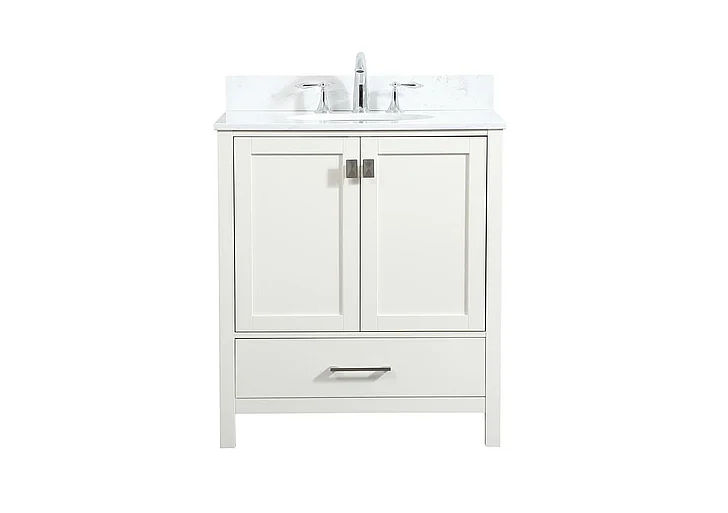 Elegant 30 In. Single Bathroom Vanity in White with Backsplash VF18830WH-BS