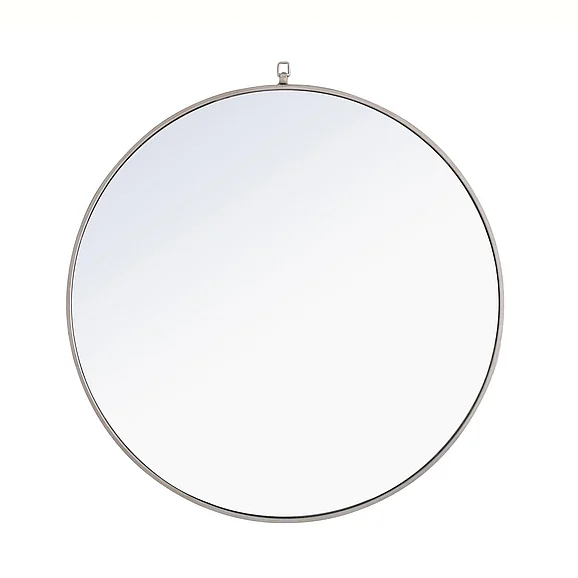 Elegant Metal Frame Round Mirror with Decorative Hook 42 In. Silver Finish MR4066S