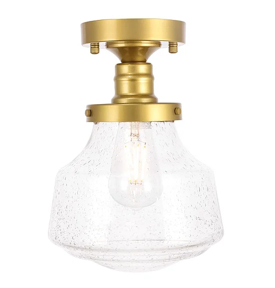 Elegant Lyle 1 Light Brass and Clear Seeded Glass Flush Mount LD6248BR
