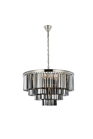 Elegant Sydney 17 Light Polished Nickel Chandelier Silver Shade (Grey) Royal Cut Crystal 1201D32PN-SS/RC