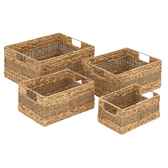 UMA Light Brown Seagrass Handmade Decorative and Functional Storage Basket with Handles, Set of 4 16, 14, 12, 10W | 48969