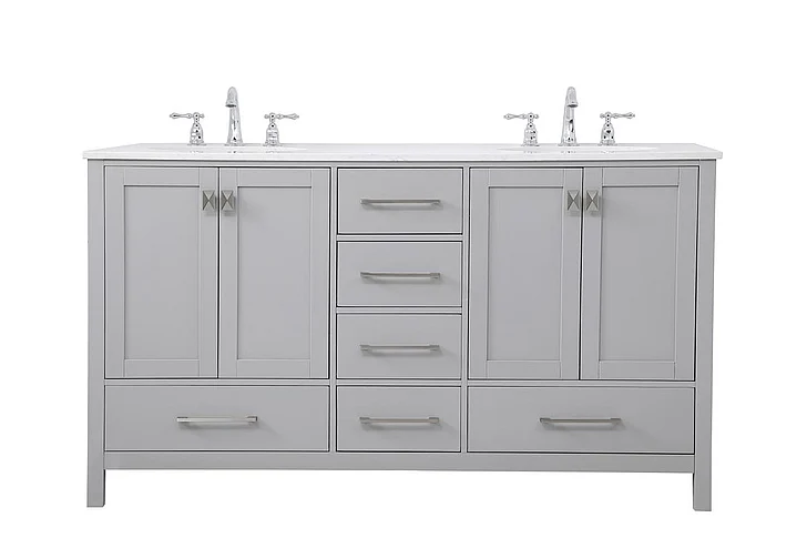 Elegant 60 In. Double Bathroom Vanity in Gray VF18860DGR