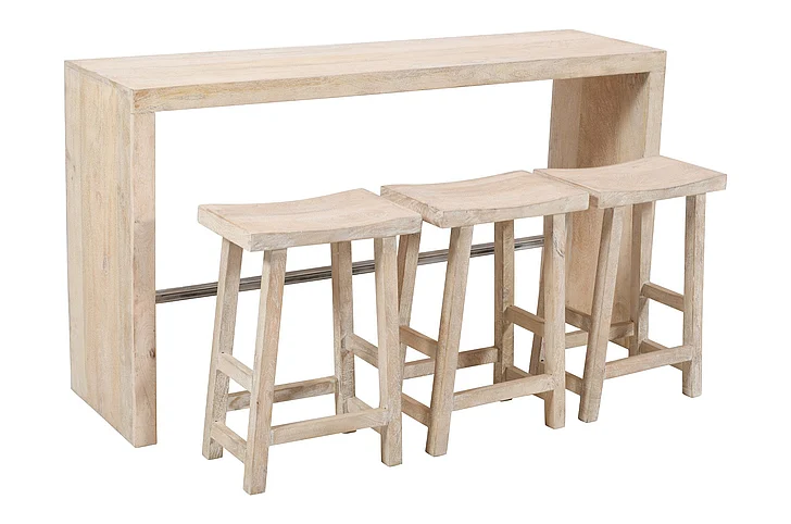 Moti Furniture Montez 4Pc Bar Table and Stools Set in Brushed White