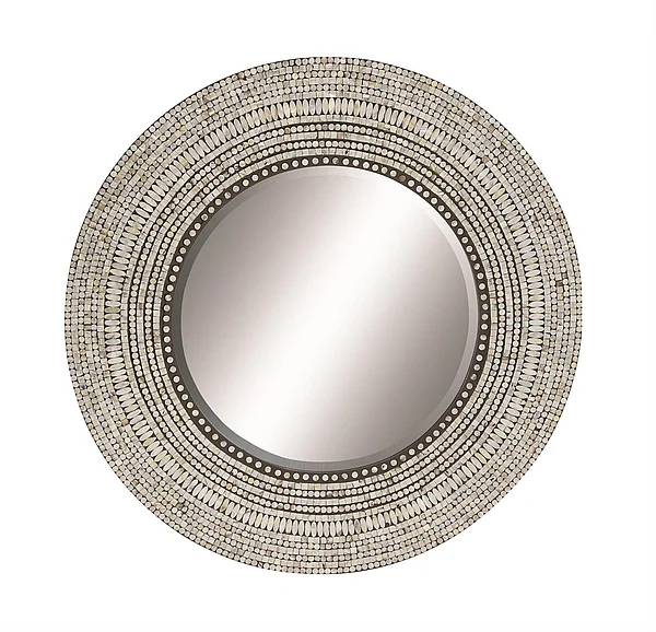 UMA Gray Mother of Pearl Shell Handmade Mosaic Room Wall Mirror, 39" x 1" x 39" | 49073