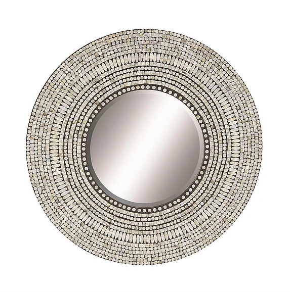 UMA Multi Colored Mother of Pearl Shell Handmade Mosaic Room Wall Mirror, 32" x 1" x 32" | 49074