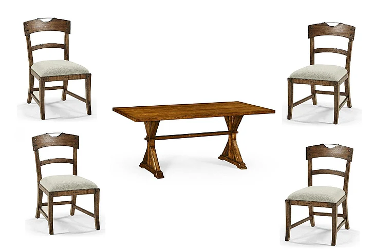 Jonathan Charles JC Casual 5pc 72" Solid Country Walnut Dining Table Set in Country Farmhouse Walnut