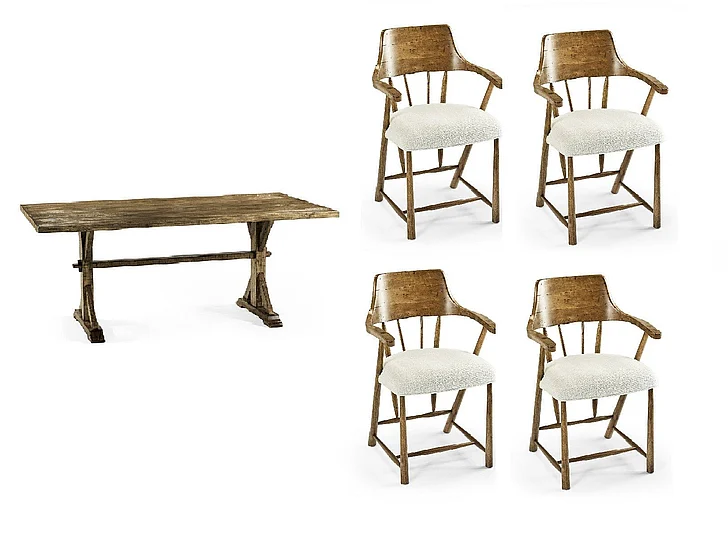 Jonathan Charles JC Casual 72" Solid Medium Driftwood Dining Table Set in Antique Wood