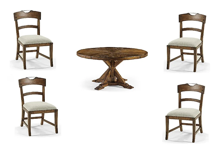 Jonathan Charles JC Casual 5pc 48" Country Walnut Circular Dining Table Set in Medium Driftwood