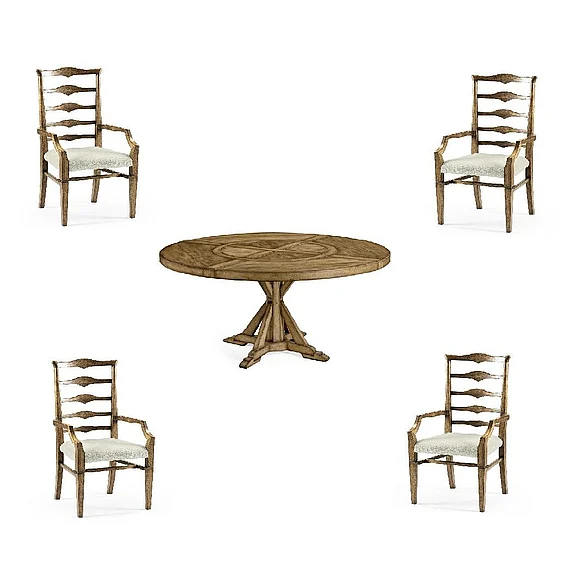Jonathan Charles JC Casual 5pc 72" Medium Brown Driftwood Round Dining Table with Inbuilt Lazy Susan Set in Medium Driftwood