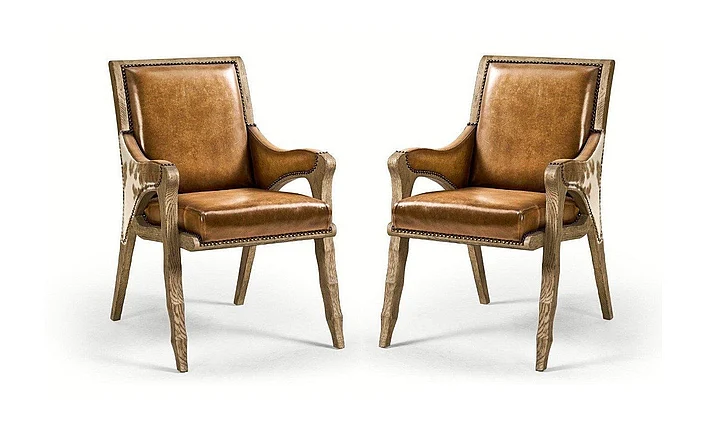Jonathan Charles Echo Canyon Leather & Hide Arm Chair in Faded Oak 491238-FDO-AC-L044