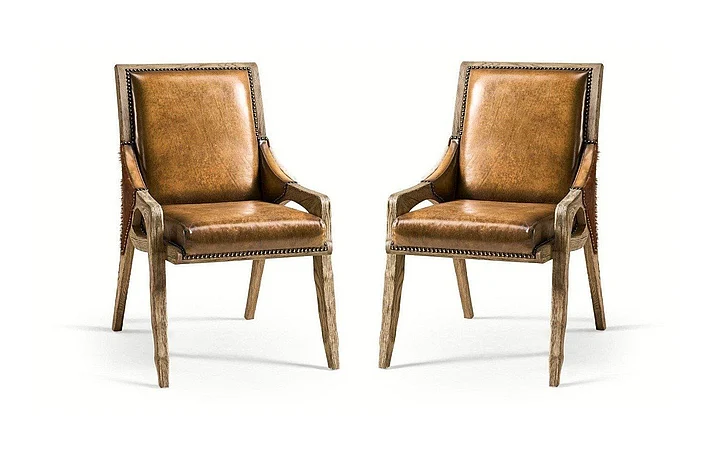 Jonathan Charles Echo Canyon Leather & Hide Side Chair in Faded Oak 491238-FDO-SC-L044