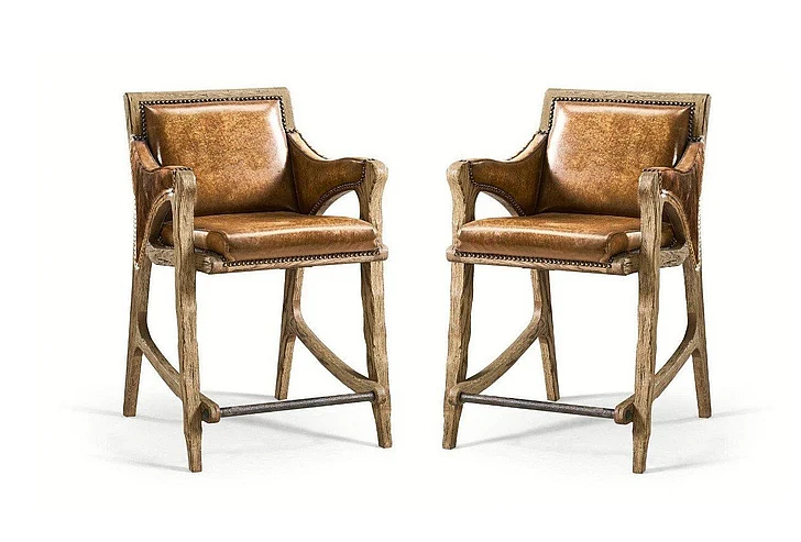 Jonathan Charles Echo Canyon Leather & Hide Counter Stool in Faded Oak 491256-FDO-CS-L044