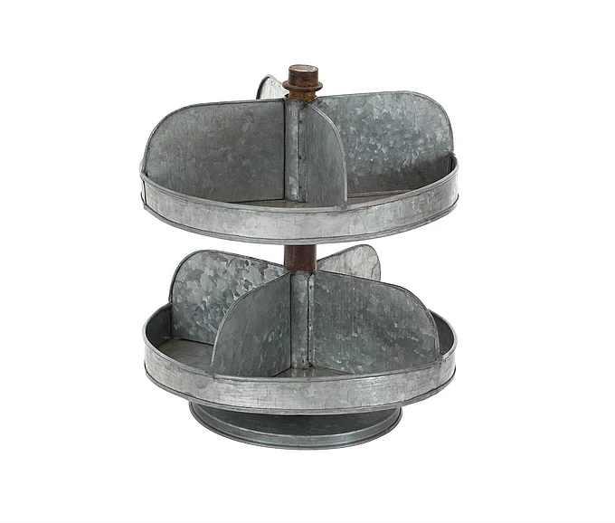 UMA Grey Metal Farmhouse 2 Tier Tray Stand, 13" x 12" x 12" | 49204 CLOSEOUT