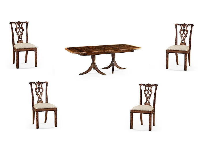 Jonathan Charles Buckingham 5pc Buckingham Two-Leaf Mahogany Extending Dining Table Set in Medium Antique Mahogany