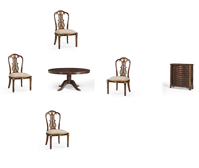 Jonathan Charles JC Traditional 5pc 66" Mahogany Extending Circular Dining Table Set with Storage Cabinet for Leaves in Medium Antique Mahogany
