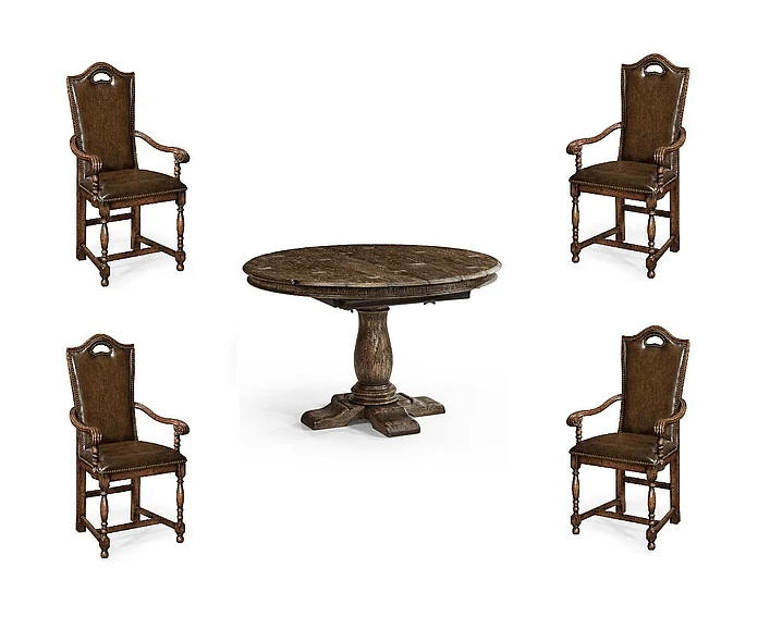 Jonathan Charles JC Traditional 5pc 48" Extending Dark Oak Country Table Set in Dark Brown Tudor Oak