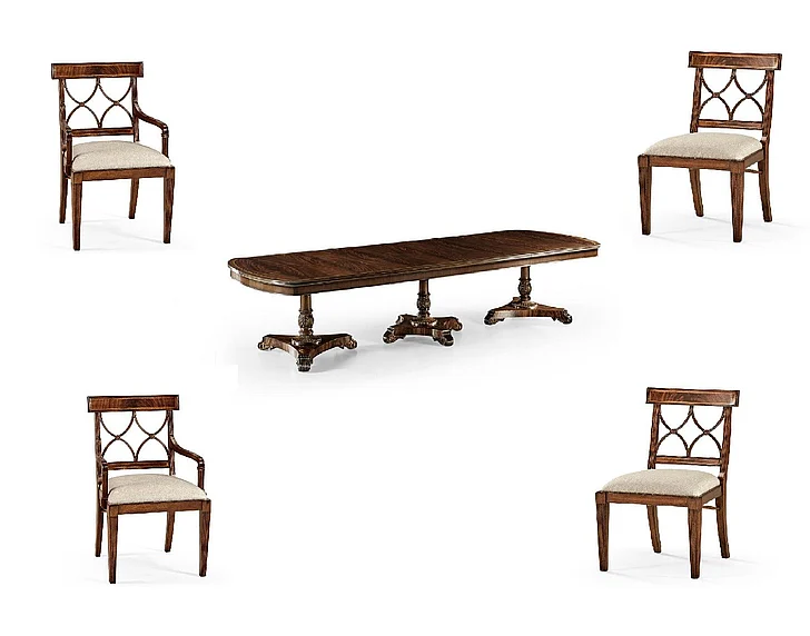 Jonathan Charles Buckingham 5pc 158" Mahogany Triple Pedestal Dining Table Set in Medium Antique Mahogany