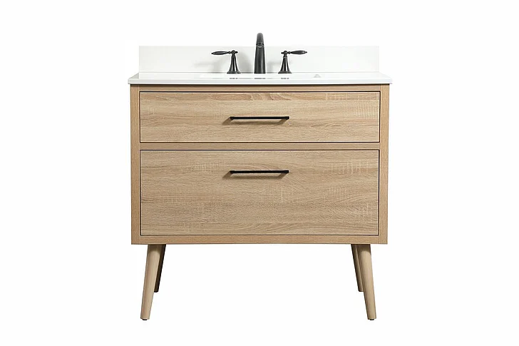 Elegant 36 In. Single Bathroom Vanity in Mango Wood with Backsplash VF41036MW-BS