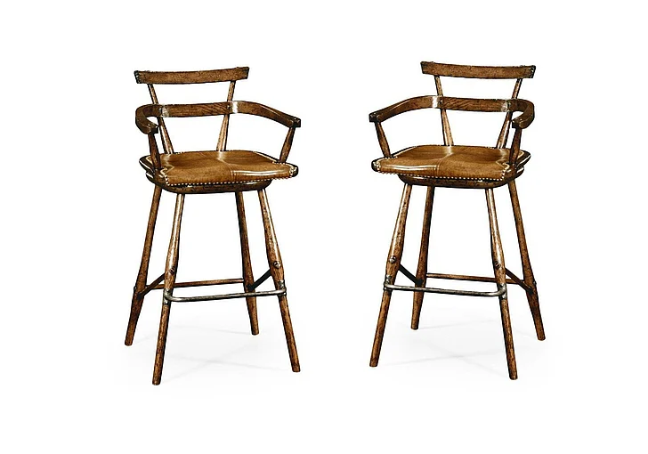 Jonathan Charles Buckingham Arm Chair Barstool in Dark Brown (Set of 2) 494315-AC-TDO