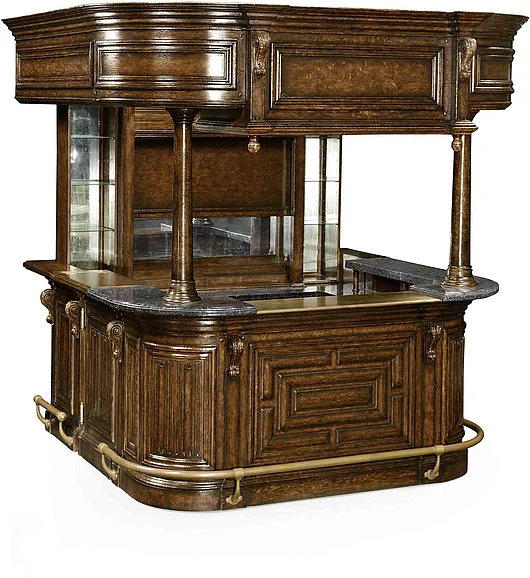 Jonathan Charles Complete Linenfold Dark Oak Home Bar 494564-SET-TDO